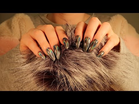 SOFT GENTLE HEAD & EAR MASSAGE FURRY FLUFFY WINDSCREEN WHISPERING ASMR || LONG NAILS