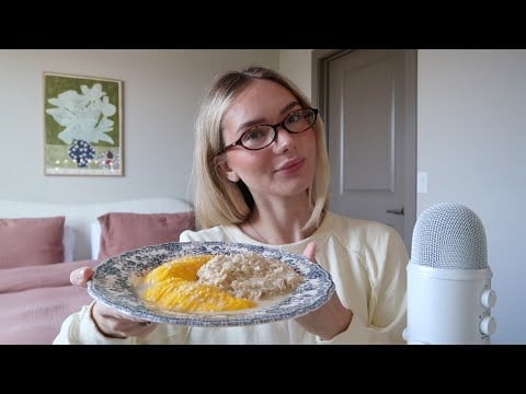 ASMR | eating mango sticky rice oatmeal *mouth sounds*