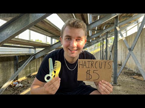 ASMR $5 Wooden haircut under bleachers