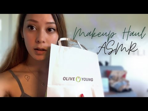 ASMR with the iPHONE MIC | Korean Drugstore Makeup Haul (lofi, whispering, tapping & scratching)