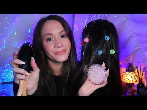 ASMR / All The Hair Play You Can Think Of (brushing, clipping, scalp massage, lice check)