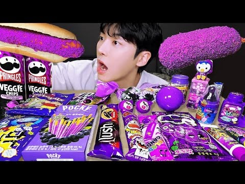 ASMR MUKBANG | 직접 만든 퍼플 디저트 먹방 핫도그 아이스크림 초콜릿 & PURPLE DESSERT JELLY CANDY