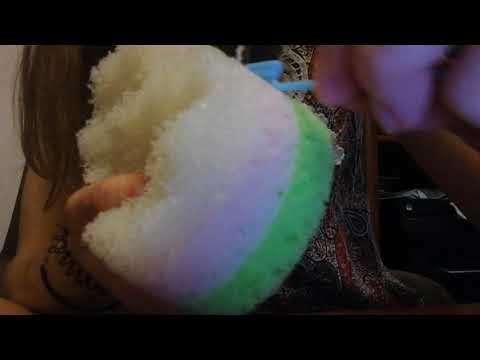 ASMR SPONGE BRUSHING WITH DIFFERENT TYPES OF BRUSHES