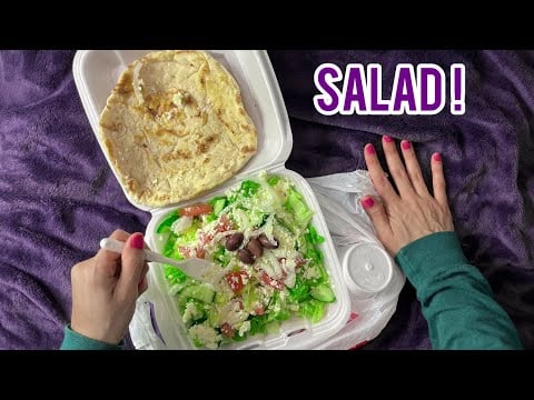 ASMR  Eating Salad - Greek Salad Olives and Green Lettuce Crunchy and Healthy!