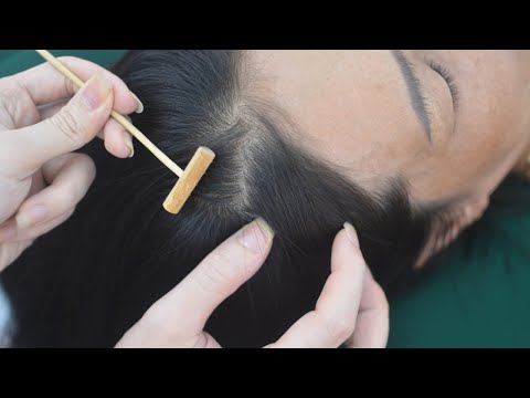 ASMR Real Person Hair Parting With Wooden Tools, Including Breathing, Snoring Sounds For Relaxation