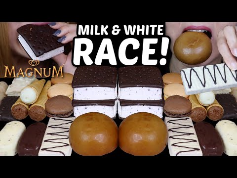 ASMR MILK & WHITE CHOCOLATE RACE! MAGNUM ICE CREAM BARS, CHOCOLATE CONES, ICE CREAM SANDWICH 먹방