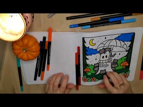 [ASMR] Spooky Coloring / NO TALKING (page flipping & turning, tapping, scratching, ambient sounds)