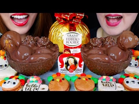 ASMR GIANT CHOCOLATE PROFITEROLES + GIANT FERRERO ROCHER BOWLS + MACARONS 먹방 | Kim&Liz ASMR