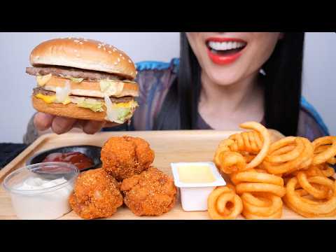 McDonald's BIG MAC + CHICKEN WINGS + CURLY FRIES (ASMR EATING SOUNDS) LIGHT WHISPERS | SAS-ASMR