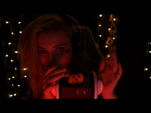 ASMR | spooky 🎃 slow dry ear massage & unintelligible whispering - rain