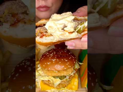 McDonald’s double cheeseburger with Mac sauce #asmr #mcdonalds #shorts #summerofgoals