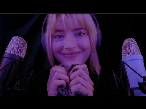 ASMR Cozy Ear to Ear Whisper Ramble 💜 Fluffy Mic & Ear Blowing