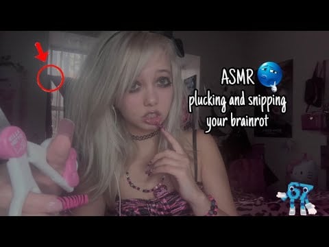 ASMR plucking and snipping your brainrot🎀💙(layered mouth sounds)