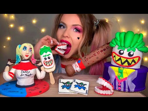 ASMR EDIBLE HARLEY QUINN, LEGO JOKER CAKE, MAGNUM ICE CREAM, JOKER CARDS, CHOCOLATE BAT MUKBANG 먹방