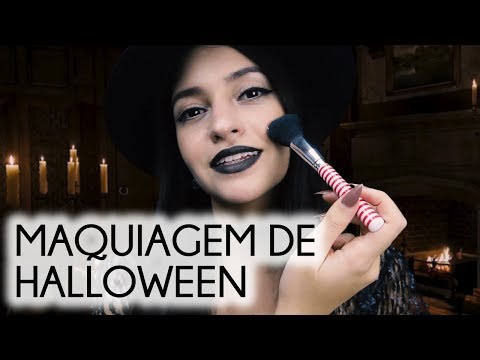 [ASMR] ☾ Durma c/ Bruxa Te Maquiando: Pincel na Tela, Sons em Camada, de Boca l MAQUIAGEM HALLOWEEN