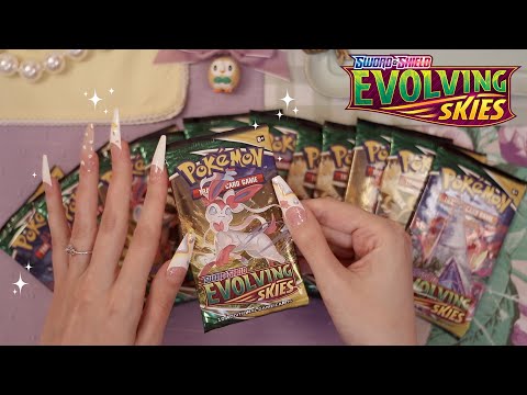 NEW Evolving Skies Pokemon Booster Pack Opening ASMR (soft spoken + tapping)