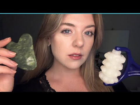 ASMR - Lymphatic Facial Massage | facial roller and gua sha for relaxation 