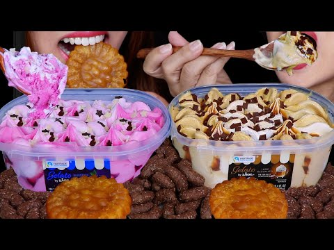 ASMR HUGE GELATO ICE CREAM TUBS + GIANT HONEY YAKGWA *BIG BITES* 아이스크림 리얼사운드 먹방 アイスクリーム 冰淇淋 Kem cây