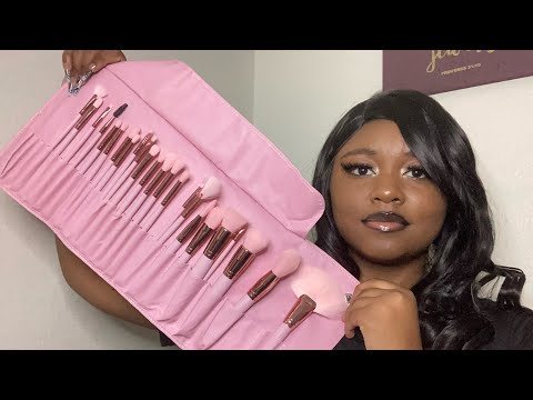 ASMR Brushing Your Face With Pink Brush Set