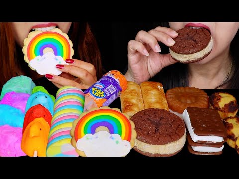 ASMR RAINBOW COTTON CANDY BUNNY TAILS, PUSH UPS ICE CREAM, JUMBO MARSHMALLOW, ICE CREAM SANDWICH 먹방