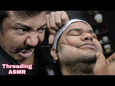 Awesome Style Beard Threading ASMR By Asim Barber | Eye Brows Threading and Forehead Threading