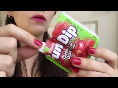 ASMR 🍒🍒🍒 FUN DIP tasty red treat dip lick repeat yum sugar satisfying mouth sounds lips