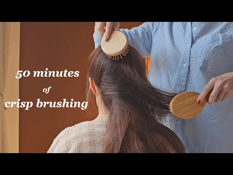 asmr DOUBLE BRUSHING hair sounds with wooden brushes - NO TALKING, REAL PERSON