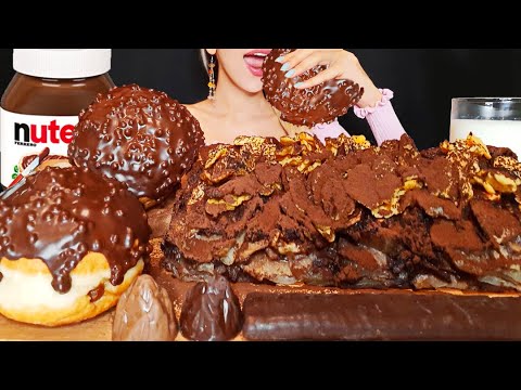 ASMR CHOCO FUDGY PEACH PIE | DONUTS| 누텔라 용암 | Eating Sounds