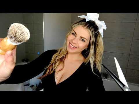 ASMR GIRL NEXT DOOR GENTLY SHAVES YOU (Barber Roleplay, Haircut, Up Close & Ear to Ear Whispers)