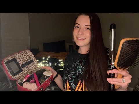 ASMR Sleepover Hair Play and Makeup