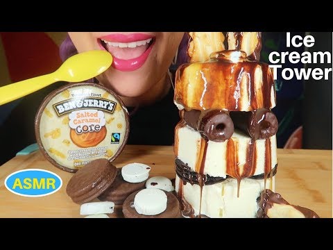 ASMR 캬라멜 아이스크림 탑 +오레오 먹방| BEN & JERRY ICE CREAM TOWER W/ Oreo EATING SOUND|CURIE. ASMR