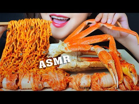 ASMR CURRY SAMYANG FIRE NOODLES WITH SNOW CRAB AND KIMCHI EATING SOUNDS | LINH-ASMR 먹방