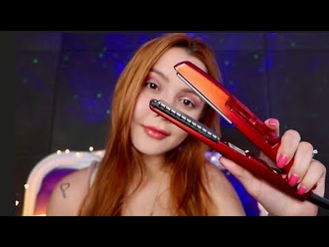 ASMR- VOU PRANCHAR SEU CABELO TE TRAZENDO MUITO SONINHO ( sons de creme, pente, prancha, etc)