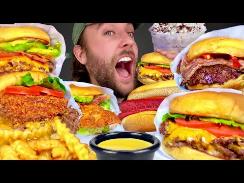 ASMR SHAKE SHACK BURGER MUKBANG, FRIED PORTOBELLO MUSHROOM, CRINKLE CUT FRIES, SMOKE SHACK 쉑쉑버거 먹방