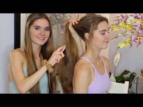 ASMR TWINS Hairplay + Brushing Long Hair (whispered)