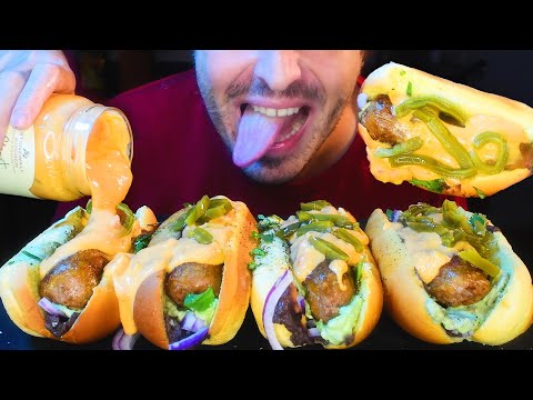 GHOST PEPPER CHEESE SAUCE MEXICAN BRATWURST PARTY !!! * ASMR MUKBANG * NOMNOMSAMMIEBOY