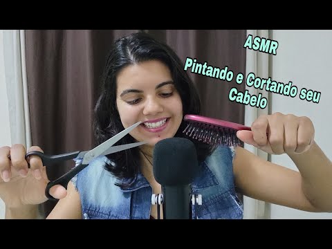 [ASMR] ROLEPLAY PINTANDO E CORTANDO SEU CABELO - SONS DE BOCA E TAPPING