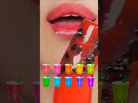 @AngelEATING777 asmr RAINBOW BUBBLE TEA JELLY EMOJI  무지개 버블티 젤리 먹방 eating sounds