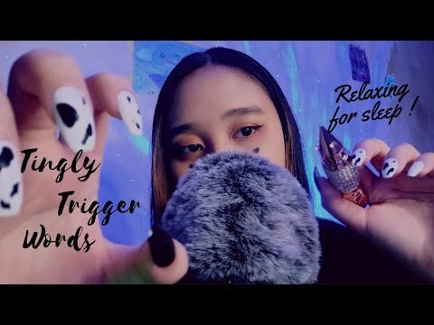 ASMR Trigger Words Mouthsounds and Hand Movement with Props - Relaxing Trigger Words with Fluffy Mic