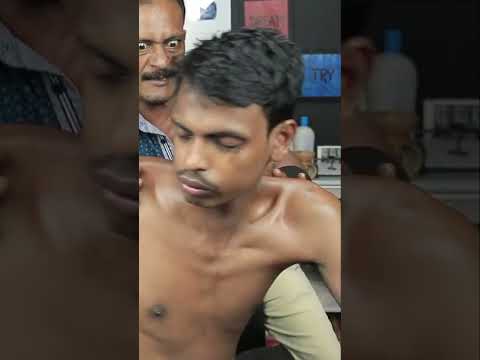 Wooden Hammer Back Massage With Back Cracking ASMR By Big Eyes Barber #shorts