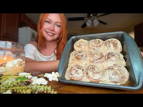 ASMR Baking Banana Bread Cinnamon Rolls 🌙 (Close Whisper, Candle Crackling)