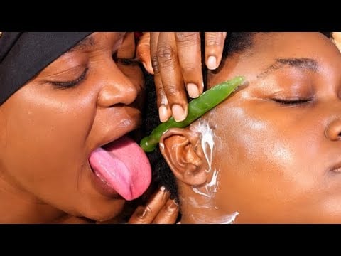 ASMR✨Sensual close Up fake spit painting,intense Neck,Ear, head & shoulder massage. Wet mouth sound.