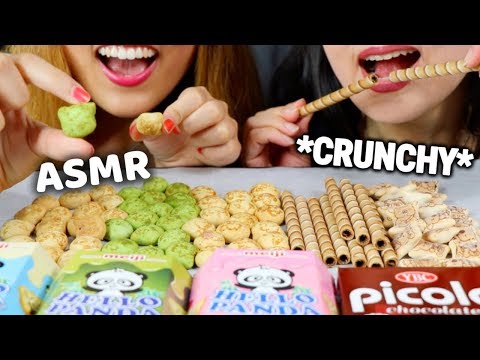 ASMR EATING HELLO PANDA COOKIES & CHOCOLATE WAFER STRAWS (CRUNCHY EATING SOUNDS) MUKBANG