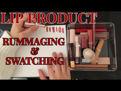 ASMR Lip Product Swatching and Rummaging | Tingly Lip Gloss Sounds 💄💋