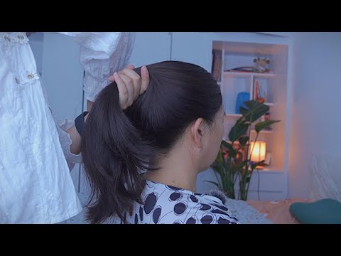 ASMR Scalp Massage I Wooden Brushes and Combs with Ponytail- no talking