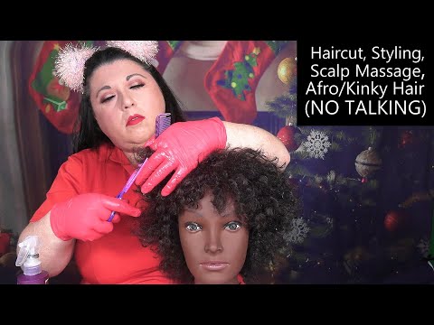 ASMR Afro/Kinky Haircut, Scalp Massage, Styling (NO TALKING) Combing, Hair Play, Hair Salon Roleplay