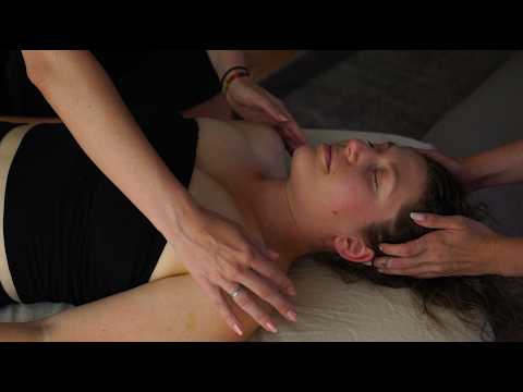ASMR Four Hand Massage & Calming Back Scratching on Hannah (Whisper)