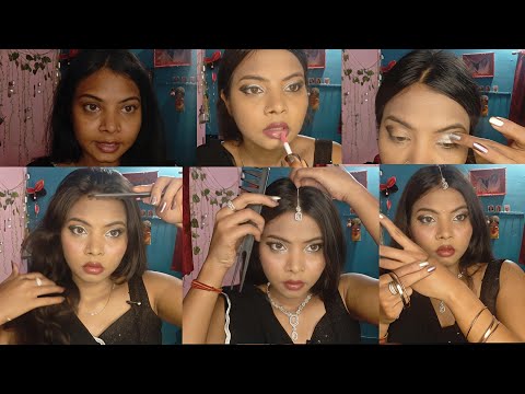 🖤 Black Saree Indian Makeup ASMR ✨Soft glam, soothing vibes & relaxing desi beauty moments 🌙💄