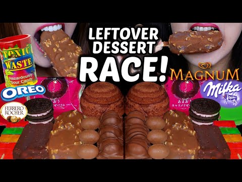 ASMR LEFTOVER DESSERT RACE! MAGNUM ICE CREAM BARS, MILKA OREO EGGS, FERRERO, OREO, BAUM CAKES 먹방