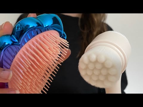 ASMR Head massage, hair brushing + skincare | actual camera touching | real hair | lo-fi